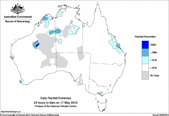 Australian daily rainfall extreme area maps