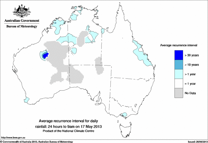 Australian daily rainfall average recurrence interval maps