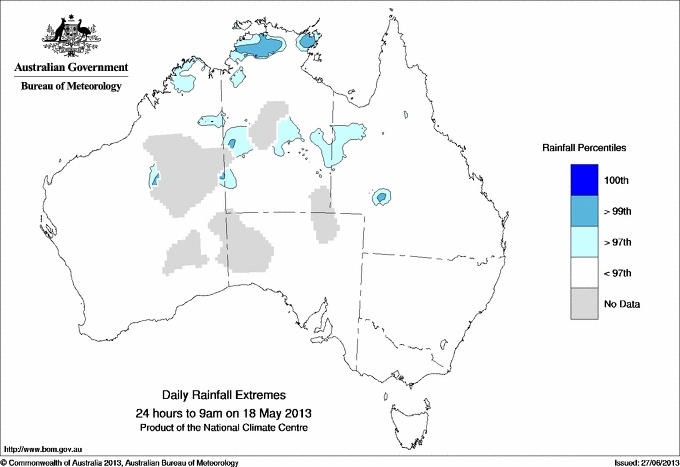 Australian daily rainfall extreme area maps
