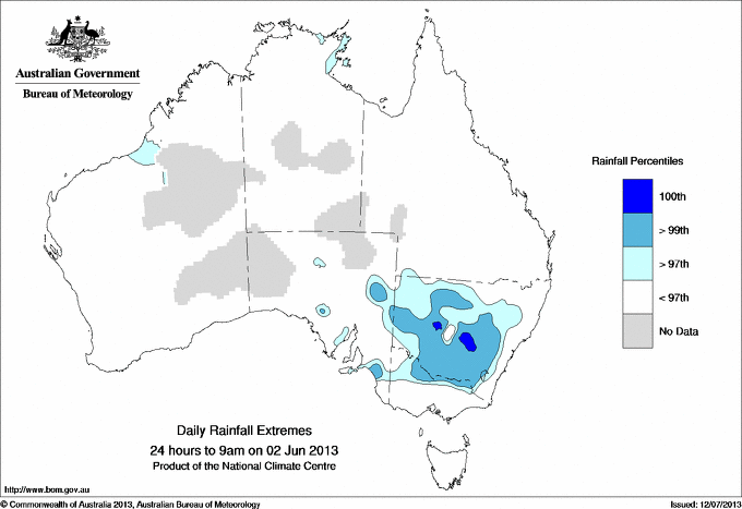 Australian daily rainfall extreme area maps