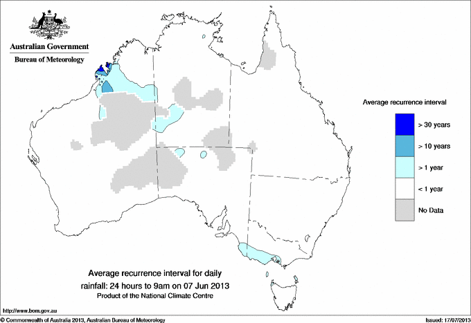 Australian daily rainfall average recurrence interval maps
