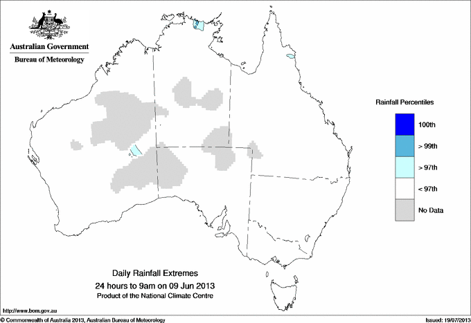 Australian daily rainfall extreme area maps