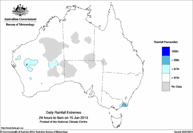 Australian daily rainfall extreme area maps