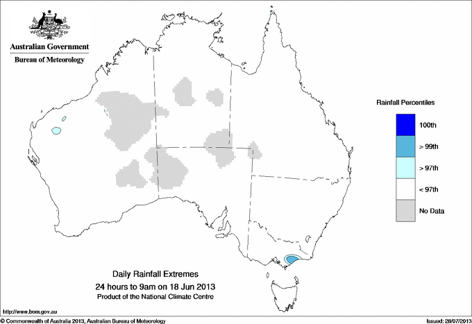 Australian daily rainfall extreme area maps