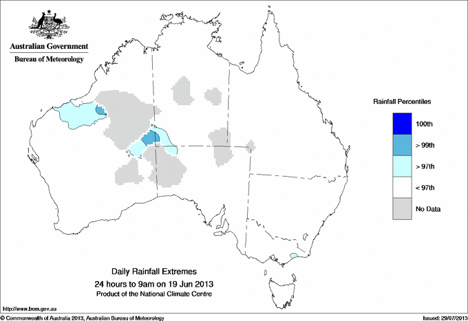 Australian daily rainfall extreme area maps