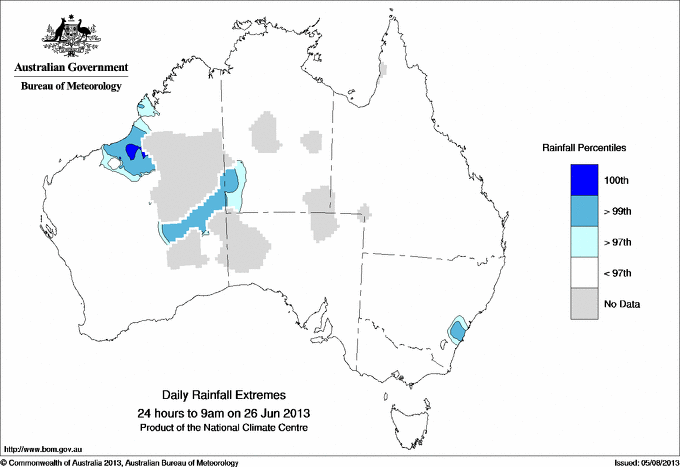 Australian daily rainfall extreme area maps