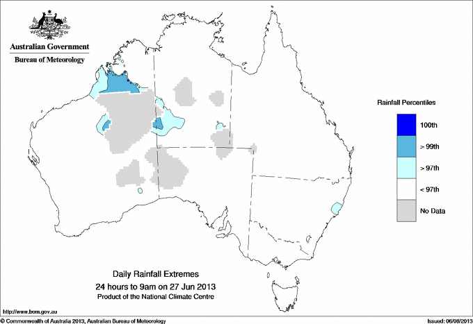 Australian daily rainfall extreme area maps