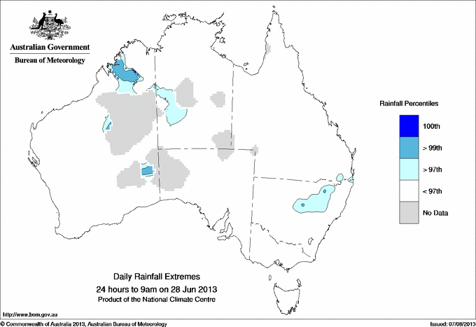 Australian daily rainfall extreme area maps