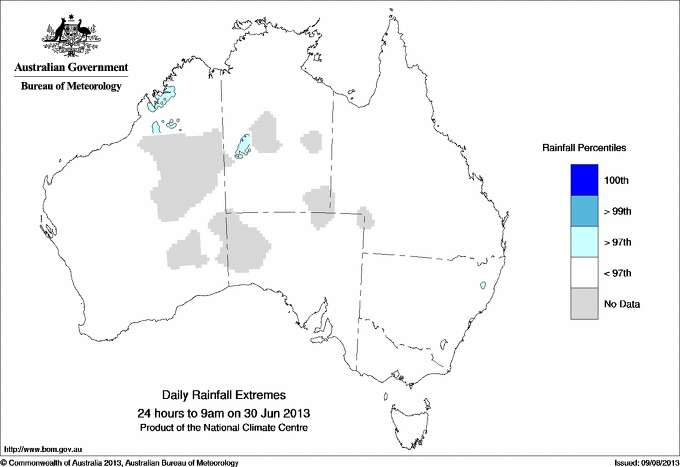 Australian daily rainfall extreme area maps