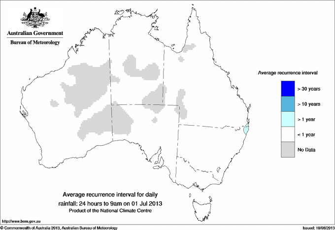 Australian daily rainfall average recurrence interval maps