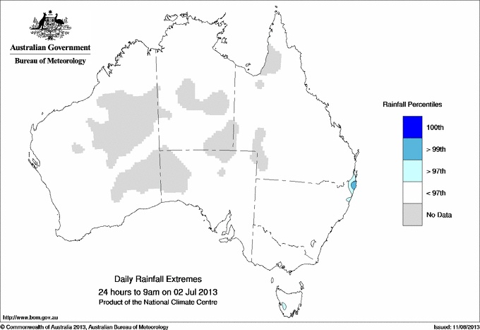 Australian daily rainfall extreme area maps