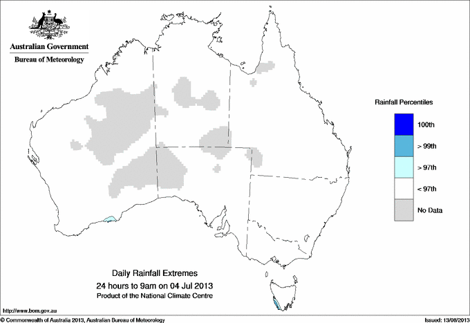 Australian daily rainfall extreme area maps