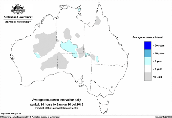 Australian daily rainfall average recurrence interval maps