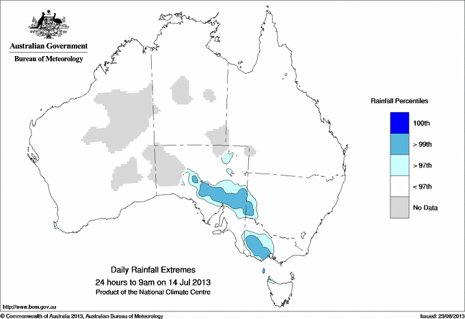 Australian daily rainfall extreme area maps