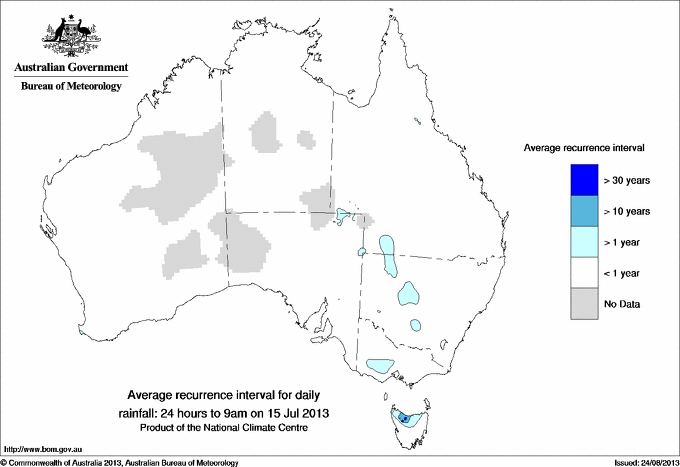 Australian daily rainfall average recurrence interval maps