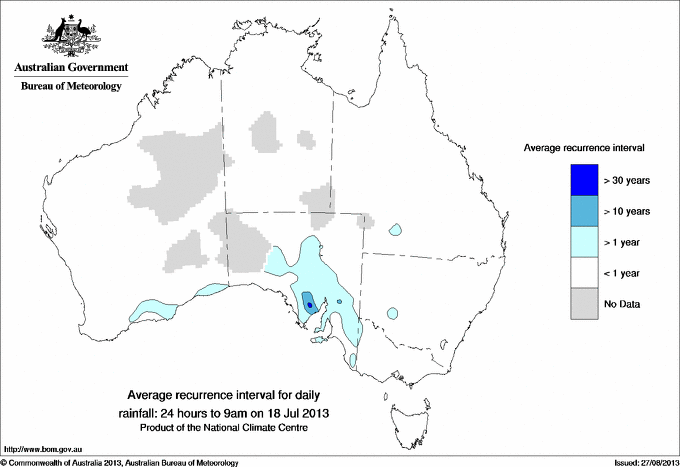 Australian daily rainfall average recurrence interval maps