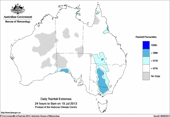 Australian daily rainfall extreme area maps