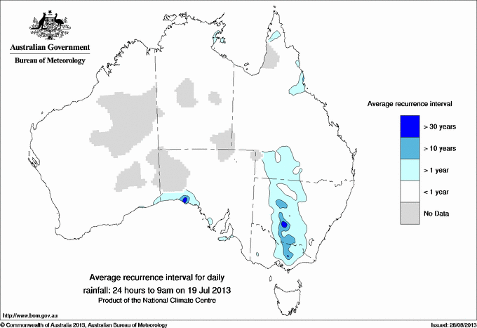 Australian daily rainfall average recurrence interval maps