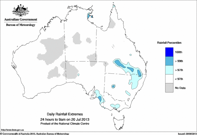 Australian daily rainfall extreme area maps