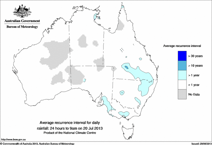 Australian daily rainfall average recurrence interval maps