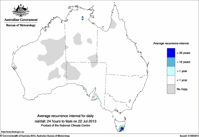 Australian daily rainfall average recurrence interval maps