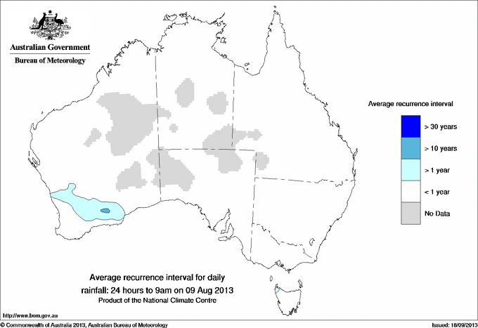 Australian daily rainfall average recurrence interval maps