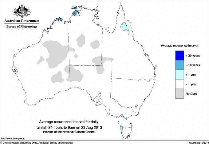 Australian daily rainfall average recurrence interval maps