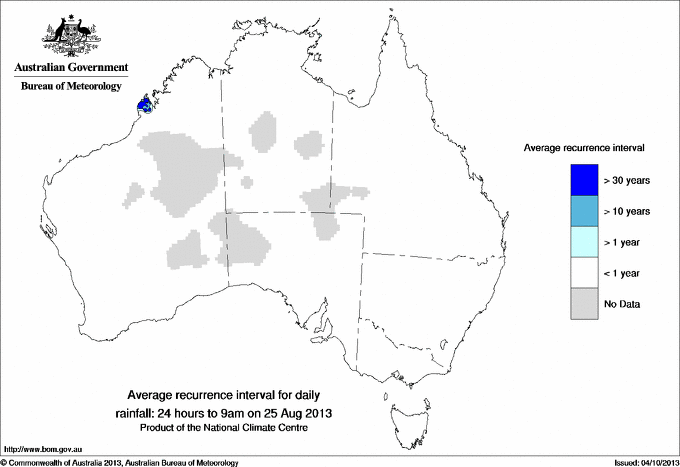 Australian daily rainfall average recurrence interval maps