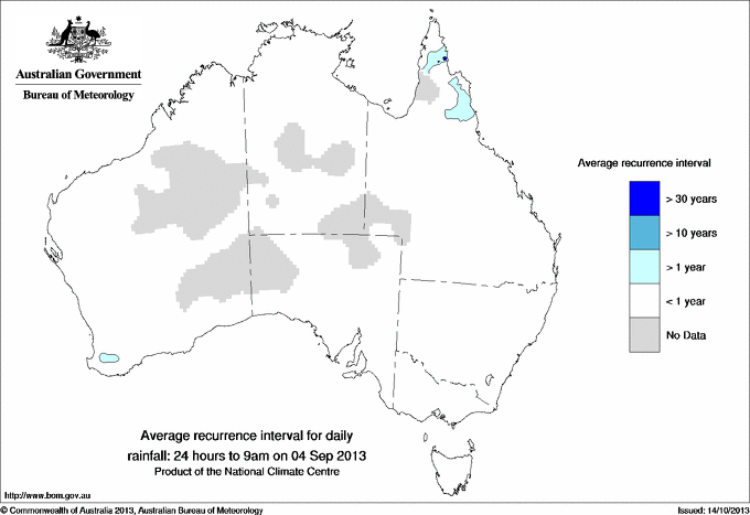 Australian daily rainfall average recurrence interval maps