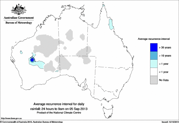 Australian daily rainfall average recurrence interval maps