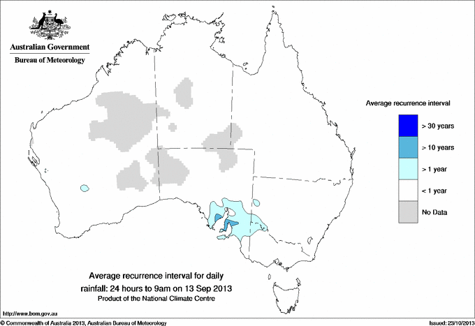 Australian daily rainfall average recurrence interval maps