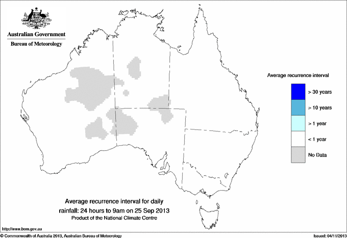 Australian daily rainfall average recurrence interval maps