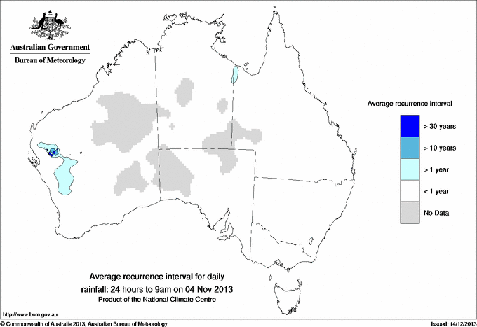 Australian daily rainfall average recurrence interval maps