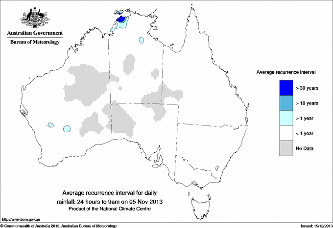 Australian daily rainfall average recurrence interval maps