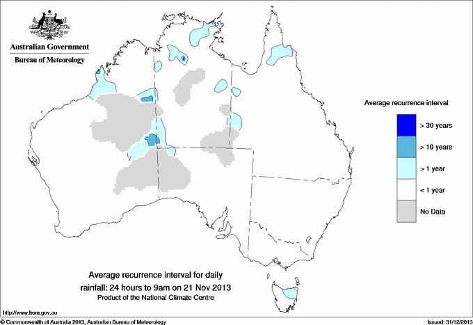 Australian daily rainfall average recurrence interval maps