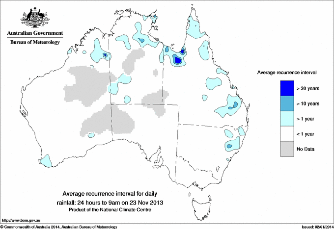 Australian daily rainfall average recurrence interval maps