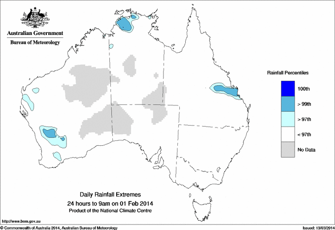 Australian daily rainfall extreme area maps