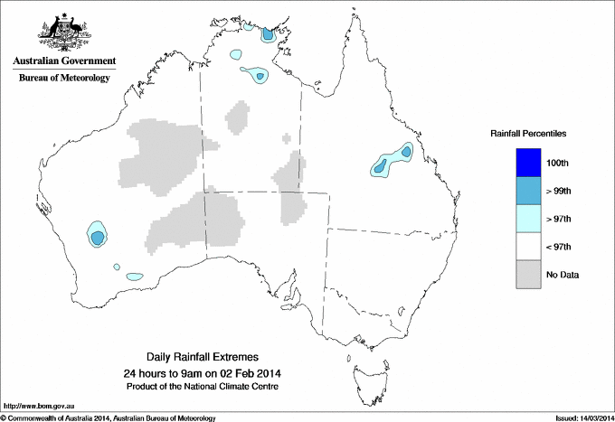 Australian daily rainfall extreme area maps
