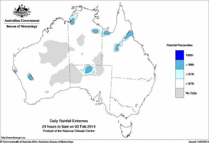Australian daily rainfall extreme area maps