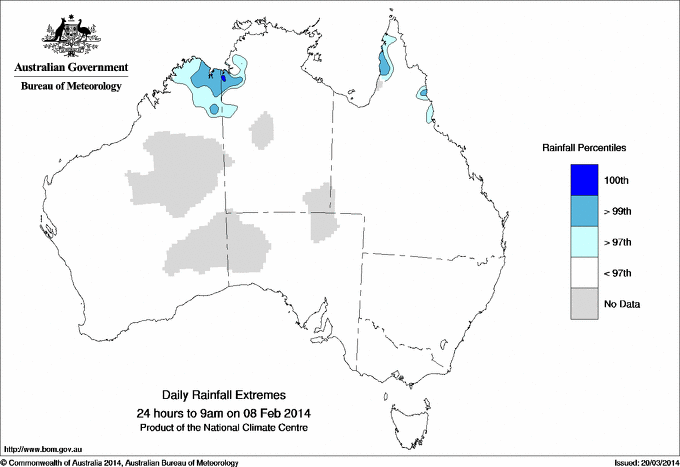 Australian daily rainfall extreme area maps