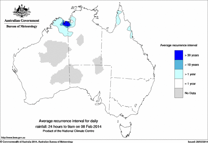 Australian daily rainfall average recurrence interval maps