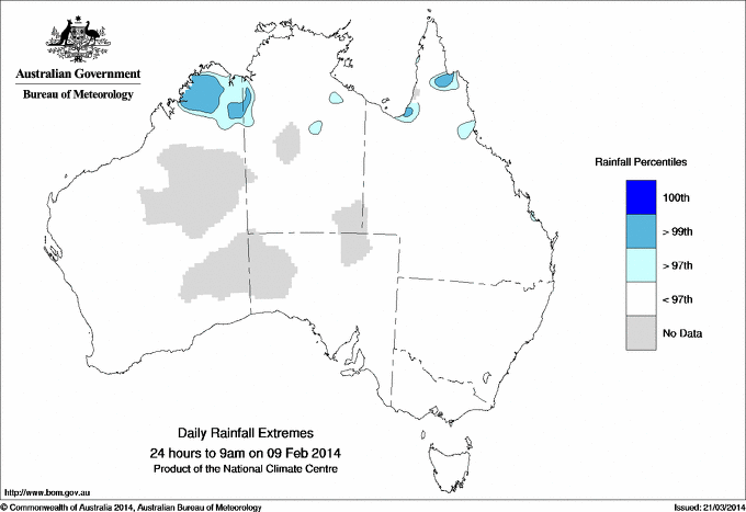 Australian daily rainfall extreme area maps