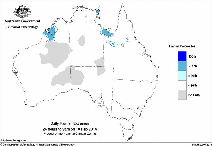 Australian daily rainfall extreme area maps