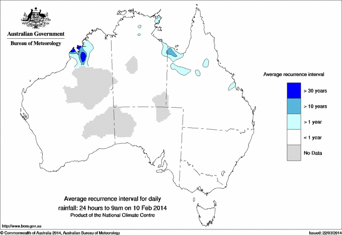 Australian daily rainfall average recurrence interval maps