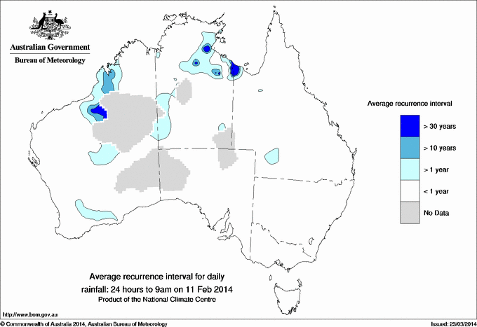 Australian daily rainfall average recurrence interval maps