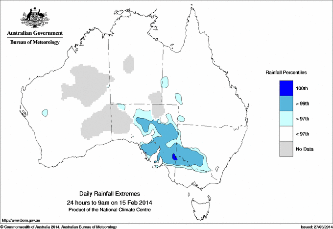 Australian daily rainfall extreme area maps
