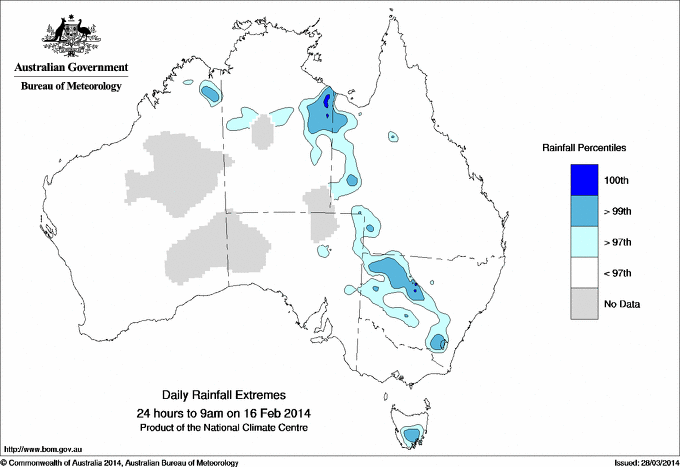 Australian daily rainfall extreme area maps