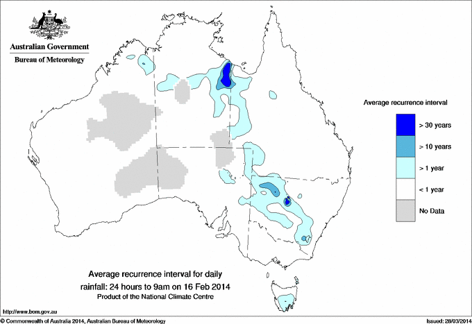 Australian daily rainfall average recurrence interval maps