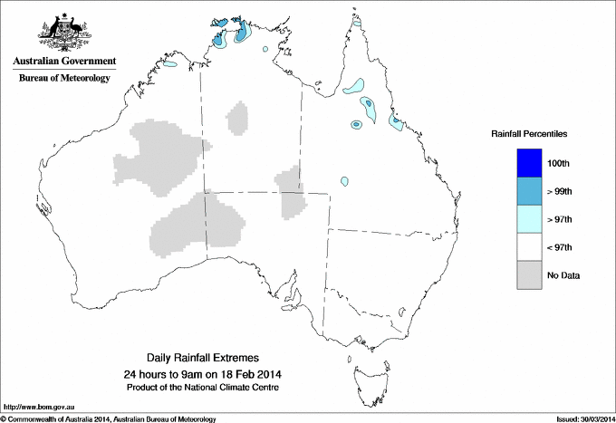 Australian daily rainfall extreme area maps