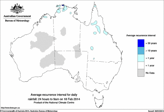 Australian daily rainfall average recurrence interval maps